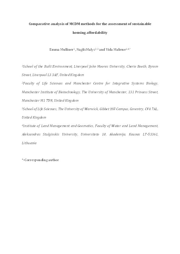 Comparative analysis of MCDM methods for the assessment of sustainable housing affordability Thumbnail