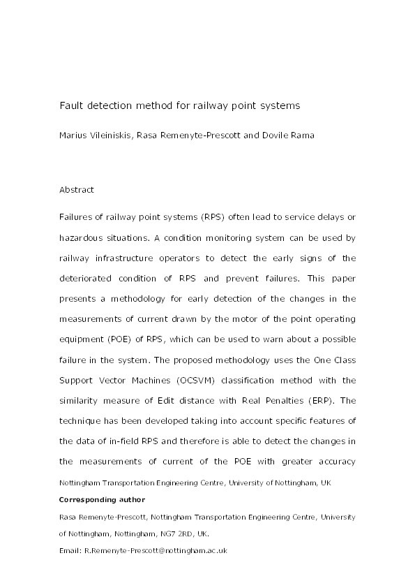 A fault detection method for railway point systems Thumbnail