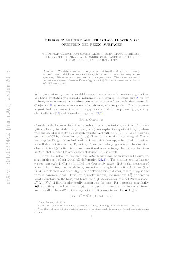 Mirror symmetry and the classification of orbifold del Pezzo surfaces Thumbnail