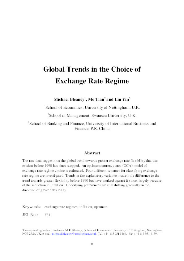 Global trends in the choice of exchange rate regime Thumbnail