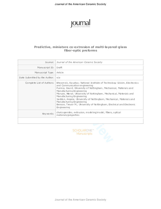 Predictive, Miniature Co-Extrusion of Multilayered Glass Fiber-Optic Preforms Thumbnail