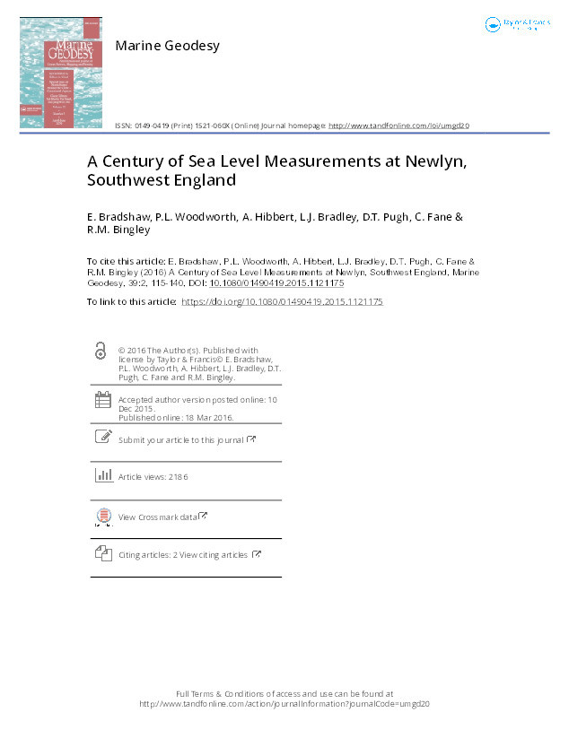 A Century of Sea Level Measurements at Newlyn, Southwest England Thumbnail