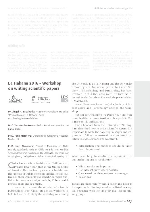 La Habana 2016 - Workshop on writing scientific papers Thumbnail