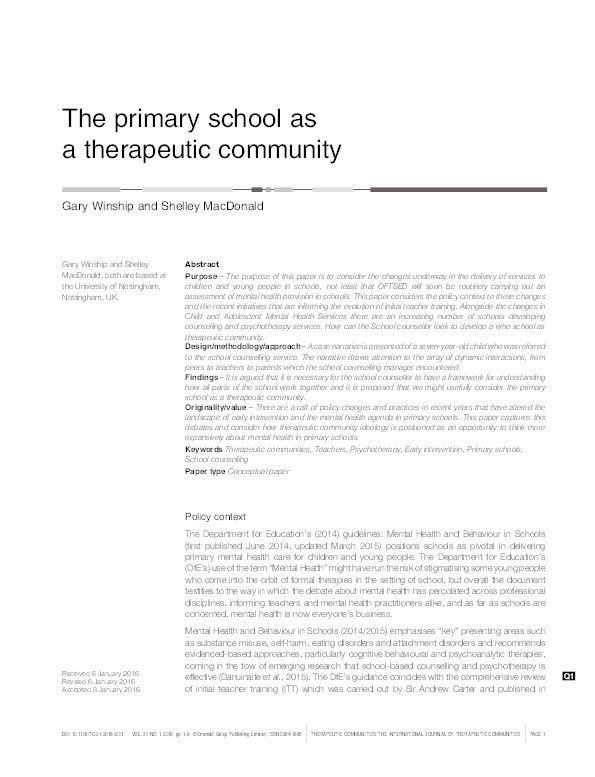The primary school as a therapeutic community Thumbnail