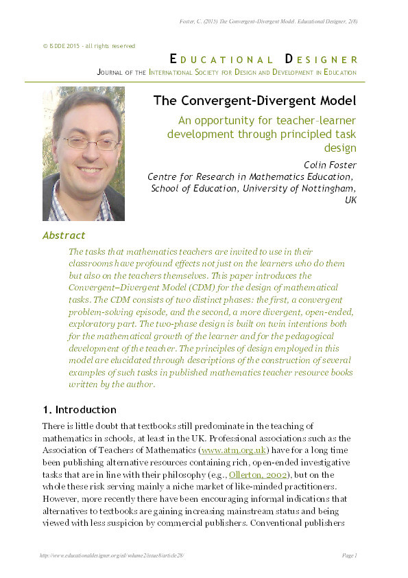 The Convergent–Divergent Model: an opportunity for teacher–learner development through principled task design Thumbnail
