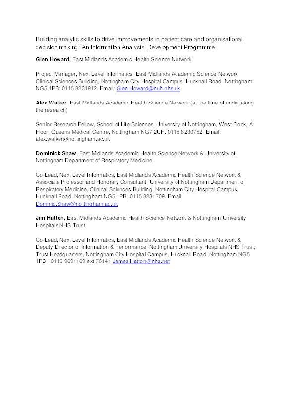 Building analytic skills to drive improvements in patient care and organisational decision making: an information analysts’ development programme Thumbnail