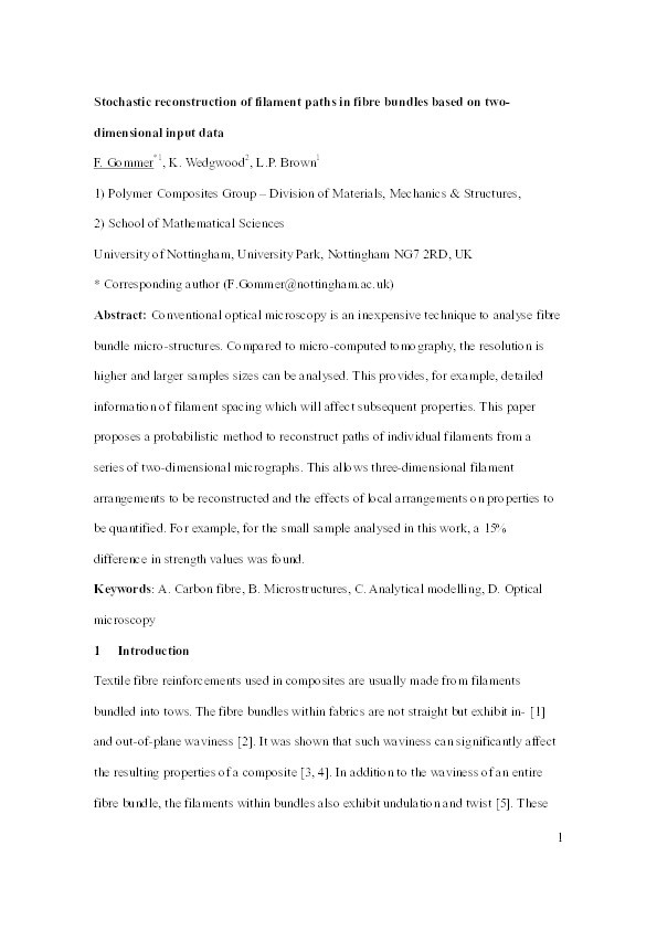 Stochastic reconstruction of filament paths in fibre bundles based on two-dimensional input data Thumbnail