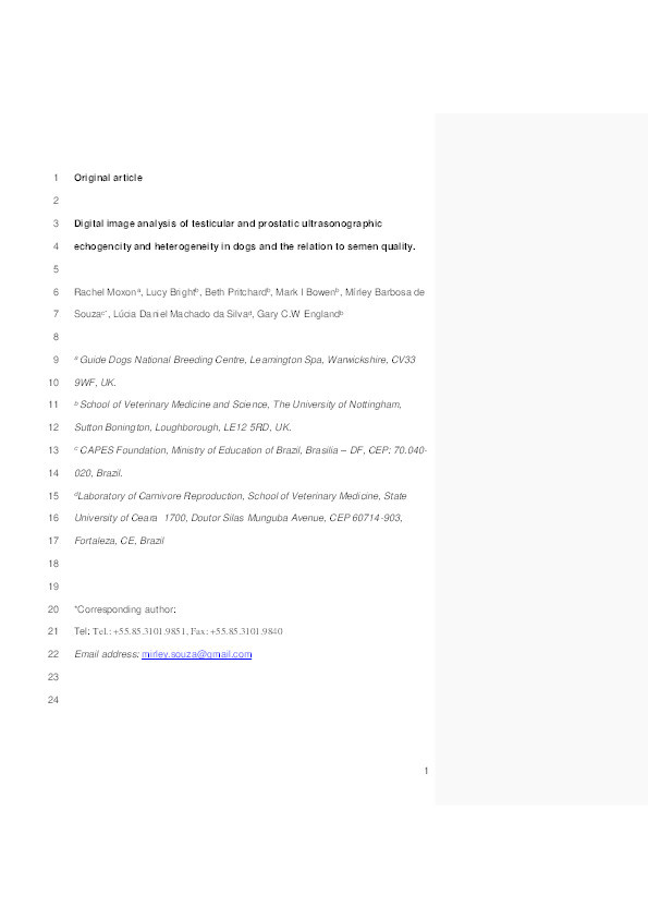 Digital image analysis of testicular and prostatic ultrasonographic echogencity and heterogeneity in dogs and the relation to semen quality Thumbnail