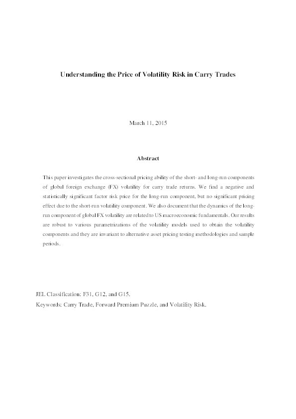 Understanding the price of volatility risk in carry trades Thumbnail