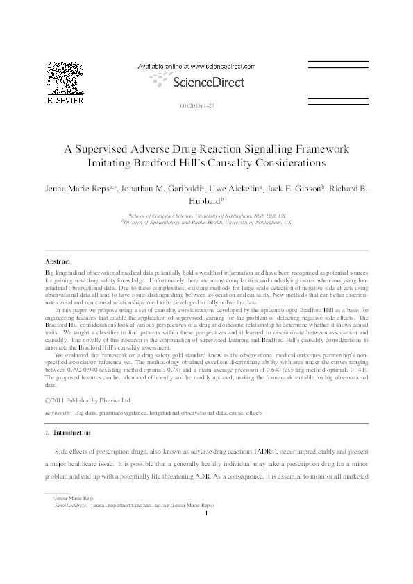 A supervised adverse drug reaction signalling framework imitating Bradford Hill’s causality considerations Thumbnail