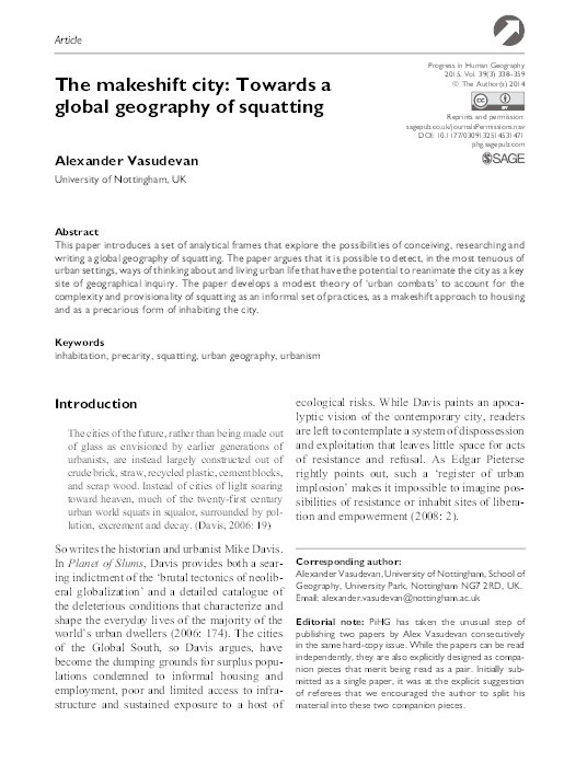 The makeshift city: towards a global geography of squatting Thumbnail
