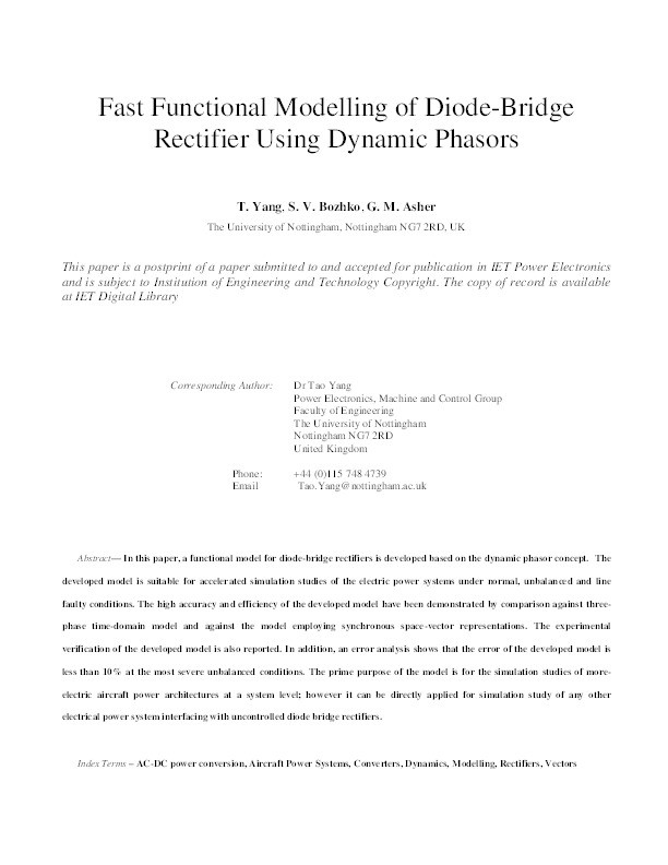 Fast functional modelling of diode-bridge rectifier using dynamic phasors Thumbnail