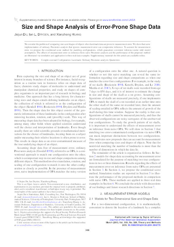 Size and shape analysis of error-prone shape data Thumbnail