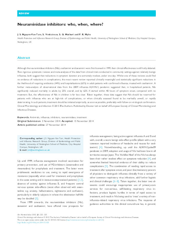 Neuraminidase inhibitors: who, when, where? Thumbnail