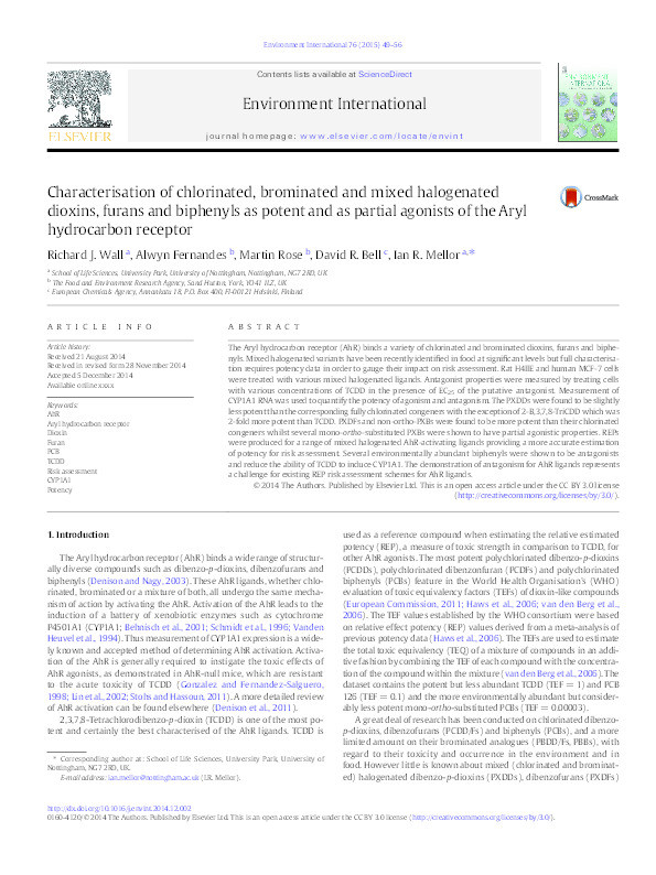 Characterisation of chlorinated, brominated and mixed halogenated dioxins, furans and biphenyls as potent and as partial agonists of the Aryl hydrocarbon receptor Thumbnail