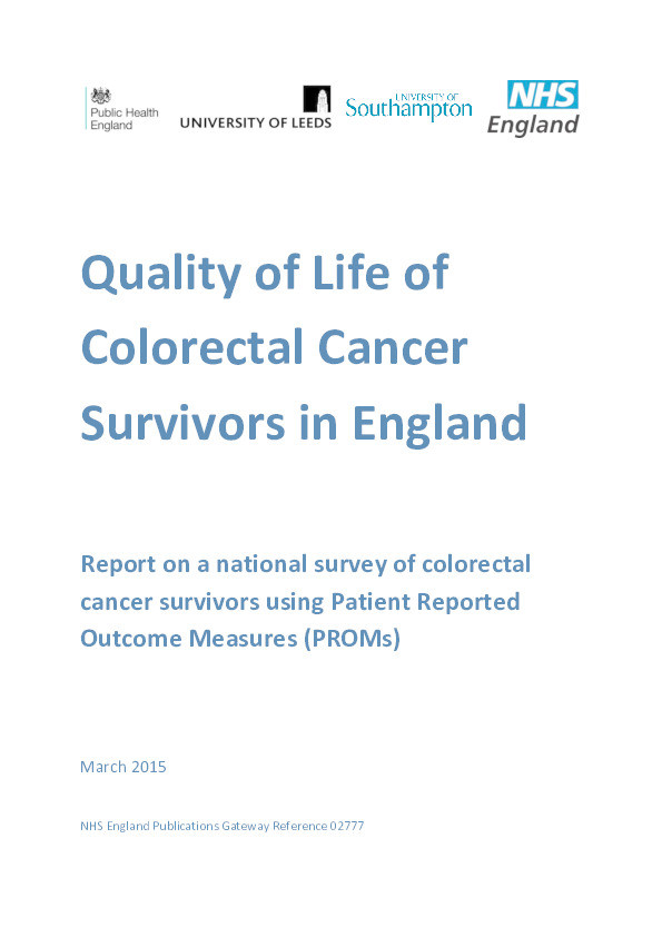 Quality of life of colorectal cancer survivors in England: report on a national survey of colorectal cancer survivors using Patient Reported Outcome Measures (PROMs) Thumbnail