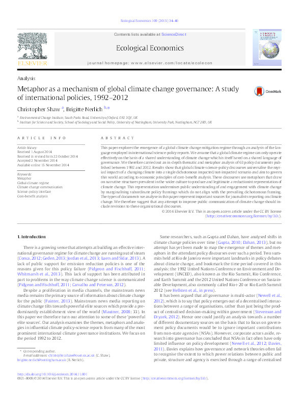 Metaphor as a mechanism of global climate change governance: a study of international policies, 1992–2012 Thumbnail