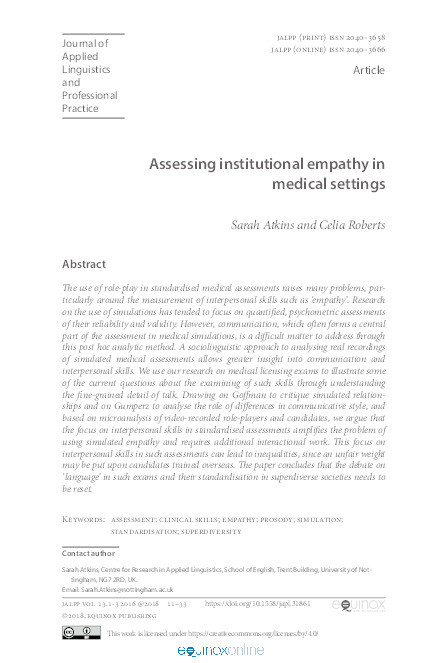 Assessing institutional empathy in medical settings Thumbnail