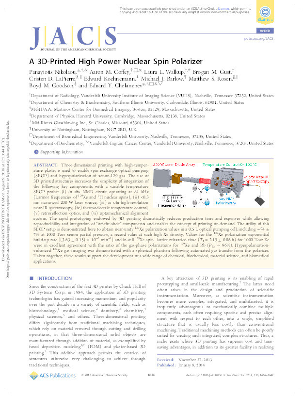 A 3D-printed high power nuclear spin polarizer Thumbnail