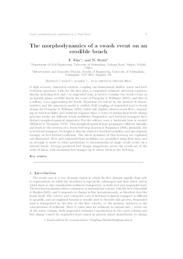 The morphodynamics of a swash event on an erodible beach Thumbnail