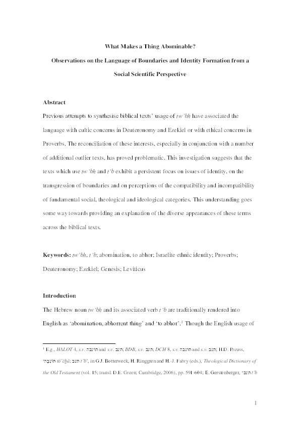 What makes a thing abominable? Observations on the language of boundaries and identity formation from a social scientific perspective Thumbnail