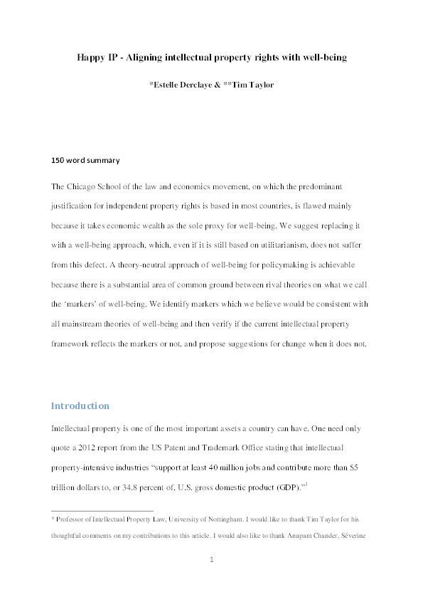 Happy IP: aligning intellectual property rights with well-being Thumbnail