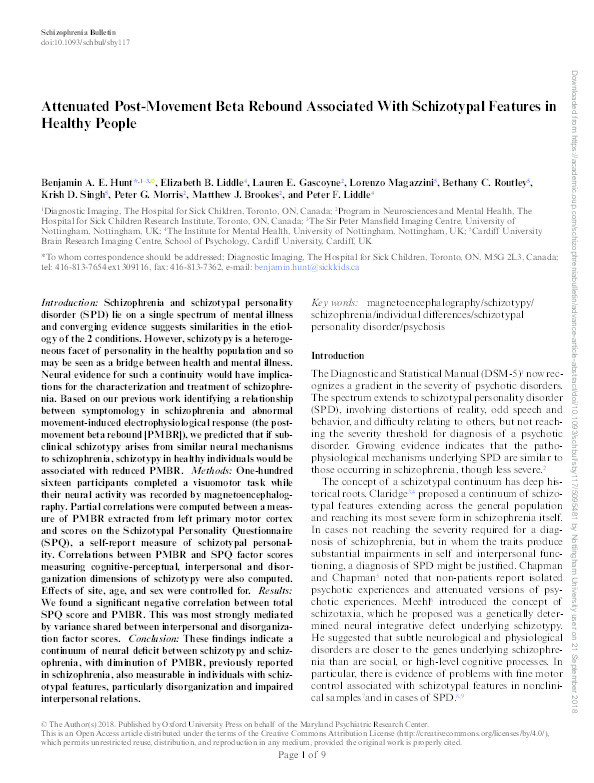 Attenuated post-movement beta rebound associated with schizotypal features in healthy people Thumbnail