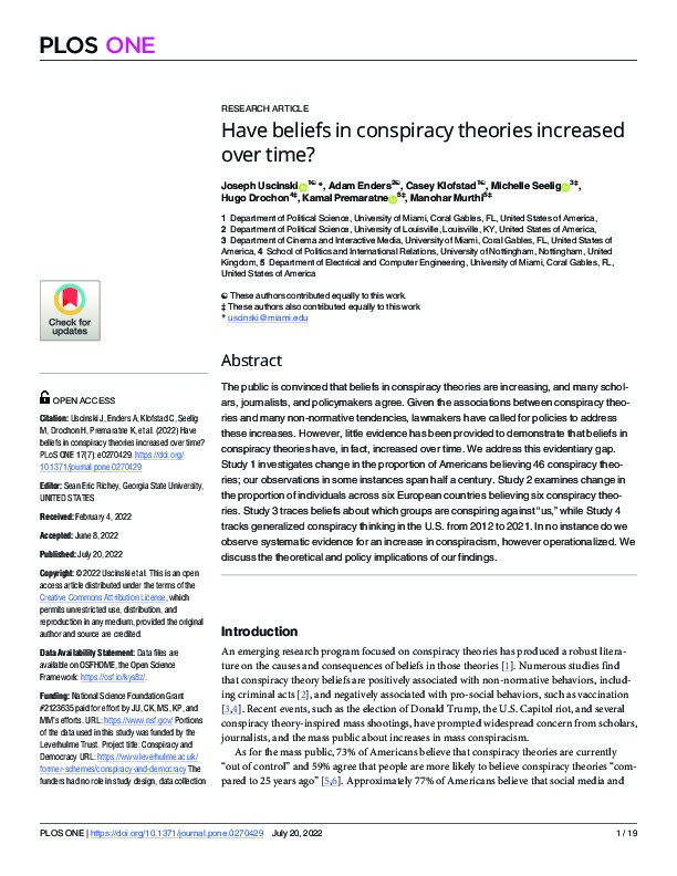 Have beliefs in conspiracy theories increased over time? Thumbnail