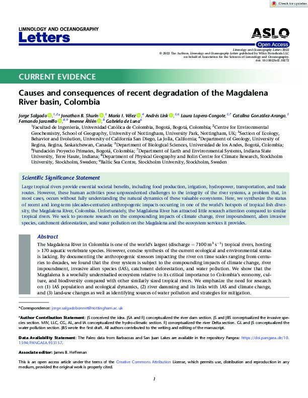Causes and consequences of recent degradation of the Magdalena River basin, Colombia Thumbnail