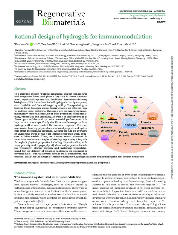 Rational design of hydrogels for immunomodulation Thumbnail