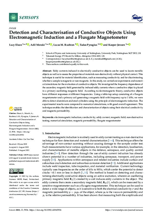 Detection and Characterisation of Conductive Objects Using Electromagnetic Induction and a Fluxgate Magnetometer Thumbnail