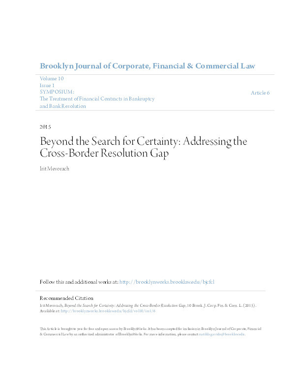 Beyond the search for certainty: addressing the cross-border resolution gap Thumbnail