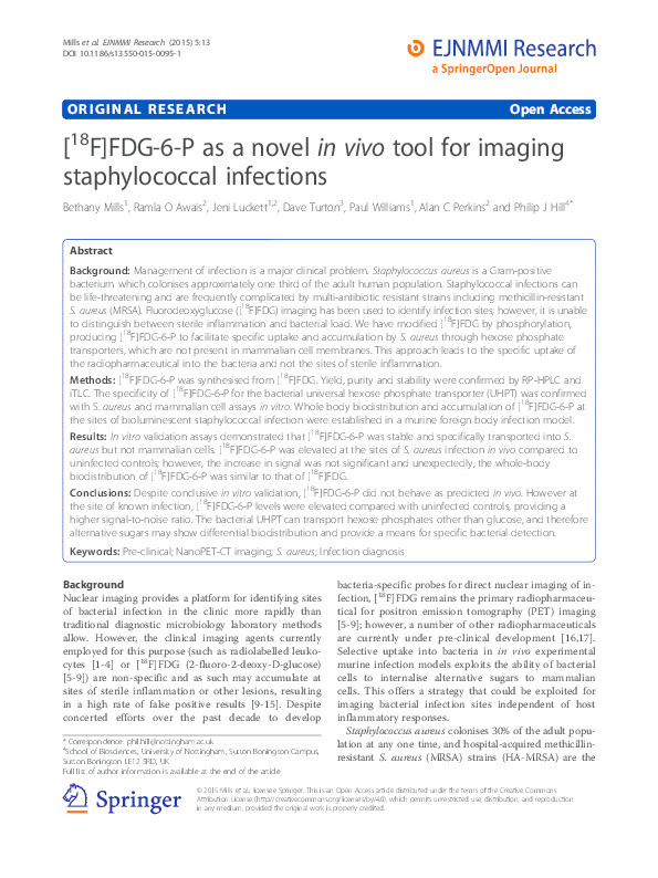 [18F]FDG-6-P as a novel in vivo tool for imaging staphylococcal infections Thumbnail