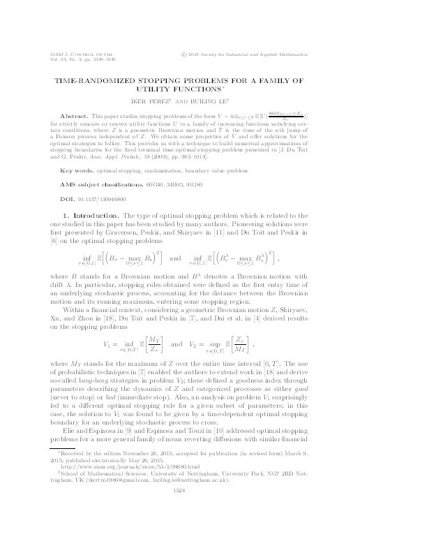 Time-randomized stopping problems for a family of utility functions Thumbnail