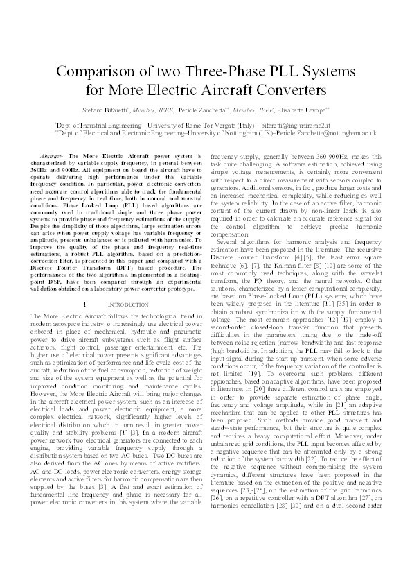 Comparison of two three-phase pll systems for more electric aircraft Thumbnail