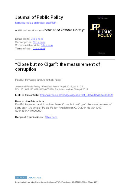 “Close but no cigar”: the measurement of corruption Thumbnail