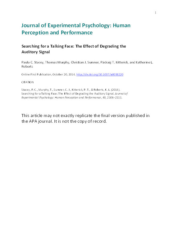 Searching for a talking face: The effect of degrading the auditory signal Thumbnail