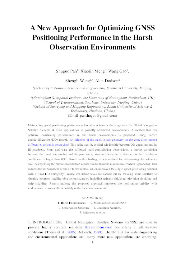 A new approach for optimising GNSS positioning performance in harsh observation environments Thumbnail