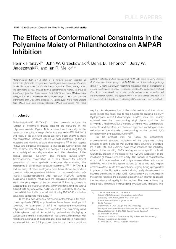 The Effects of Conformational Constraints in the Polyamine Moiety of Philanthotoxins on AMPAR Inhibition Thumbnail