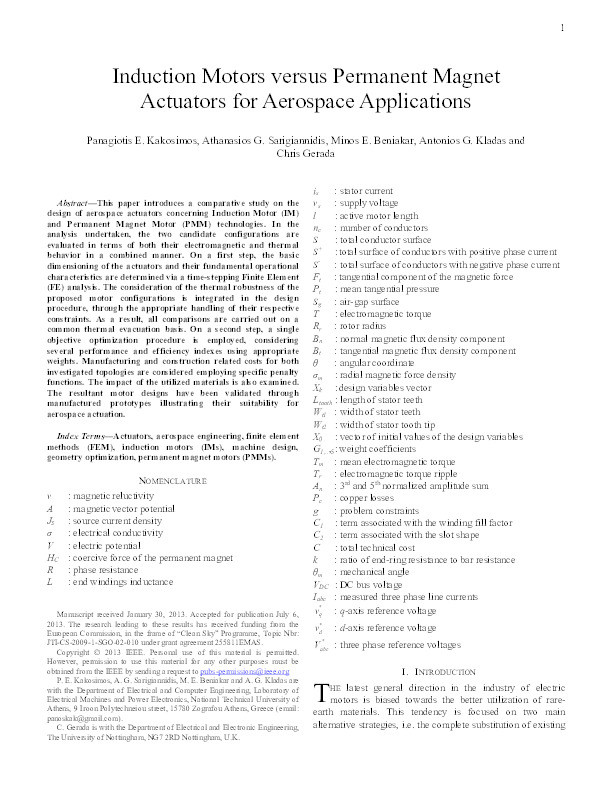 Induction motors versus permanent magnet actuators for aerospace applications Thumbnail