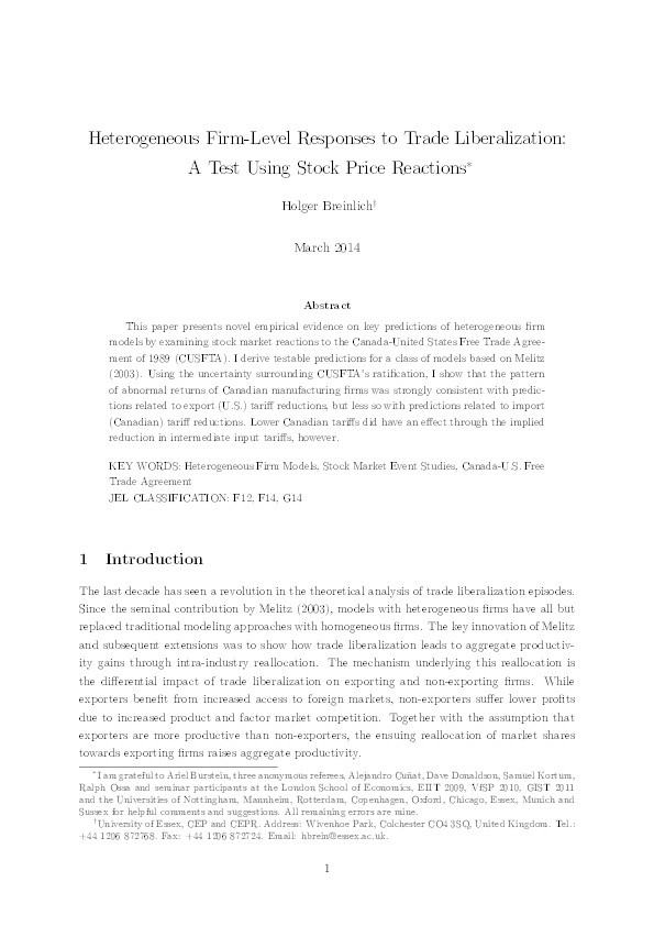 Heterogeneous firm-level responses to trade liberalization: a test using stock price reactions Thumbnail