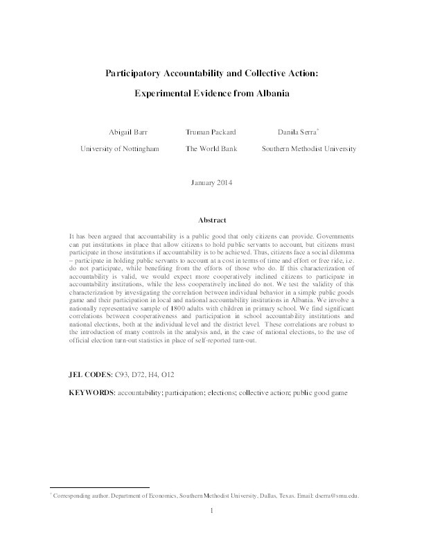Participatory accountability and collective action: experimental evidence from Albania Thumbnail