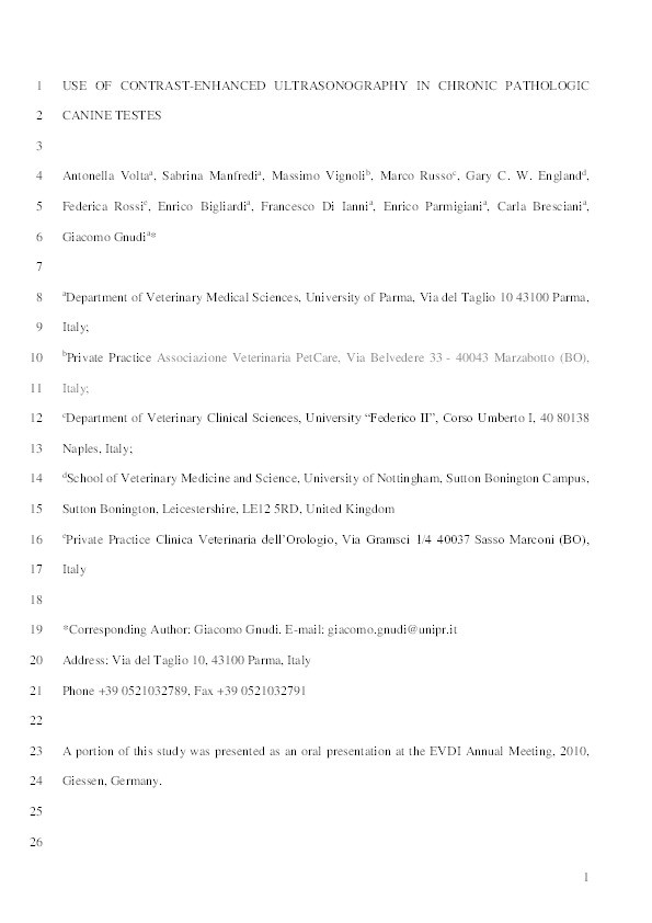 Use of contrast-enhanced ultrasonography in chronic pathologic canine testes Thumbnail
