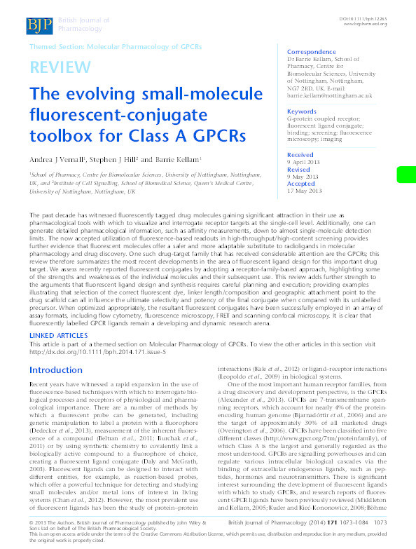 The evolving small-molecule fluorescent-conjugate toolbox for Class A GPCRs Thumbnail
