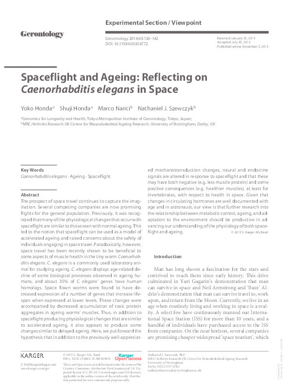 Spaceflight and ageing: reflecting on Caenorhabditis elegans in space Thumbnail