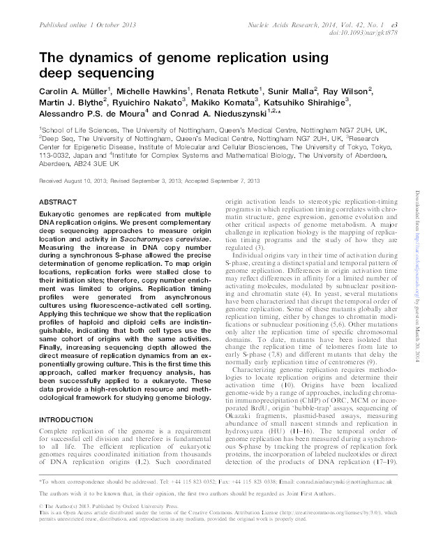 The dynamics of genome replication using deep sequencing Thumbnail