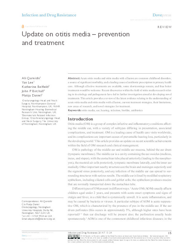 Update on otitis media – prevention and treatment Thumbnail