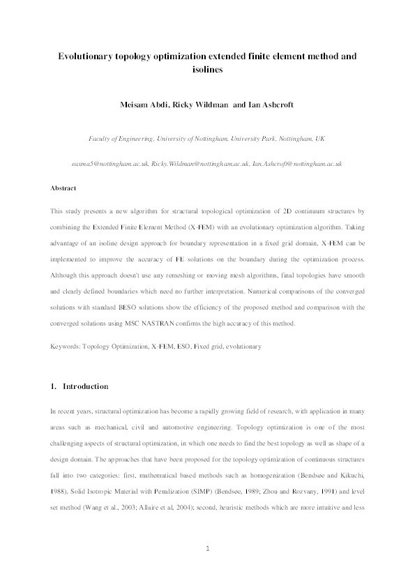 Evolutionary topology optimization using the extended finite element method and isolines Thumbnail