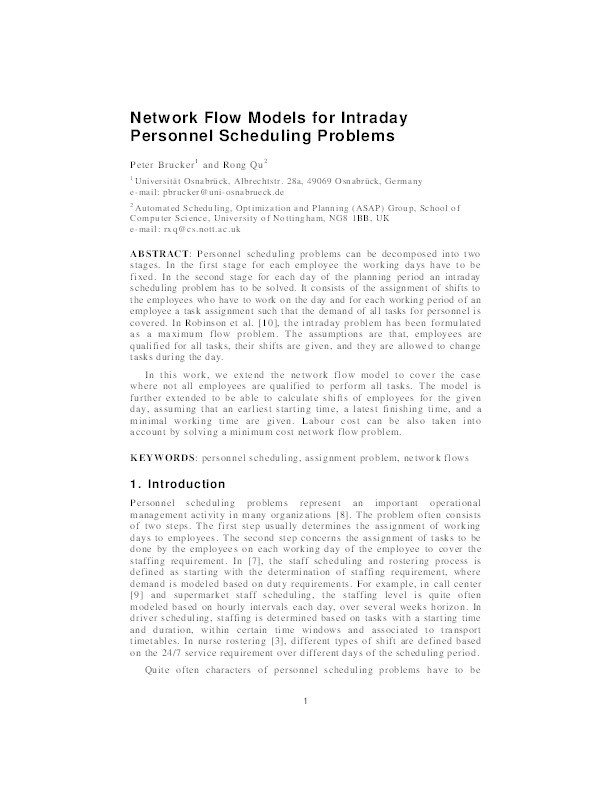 Network flow models for intraday personnel scheduling problems Thumbnail