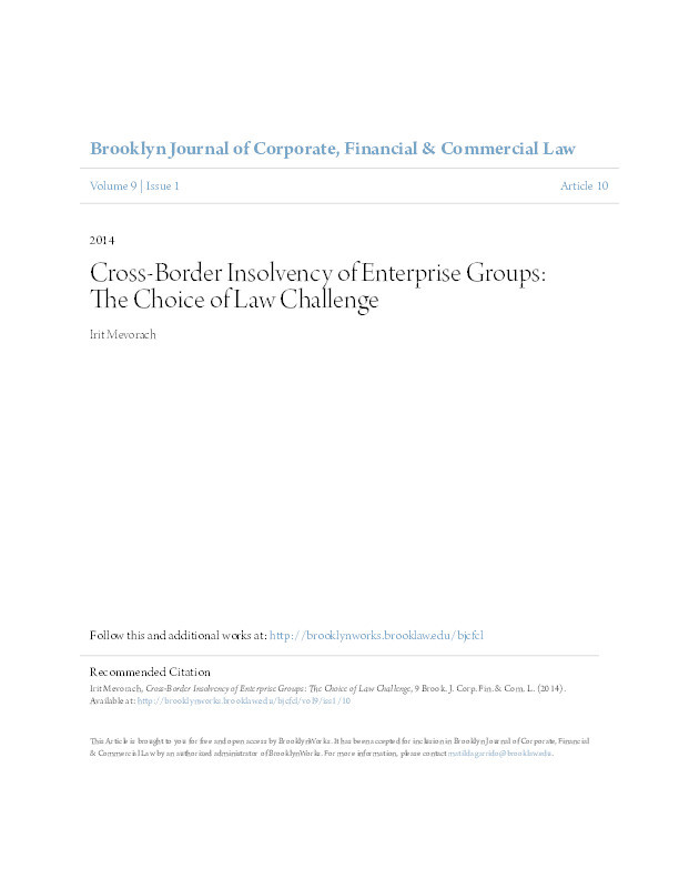 Cross-border insolvency of enterprise groups: the choice of law challenge Thumbnail